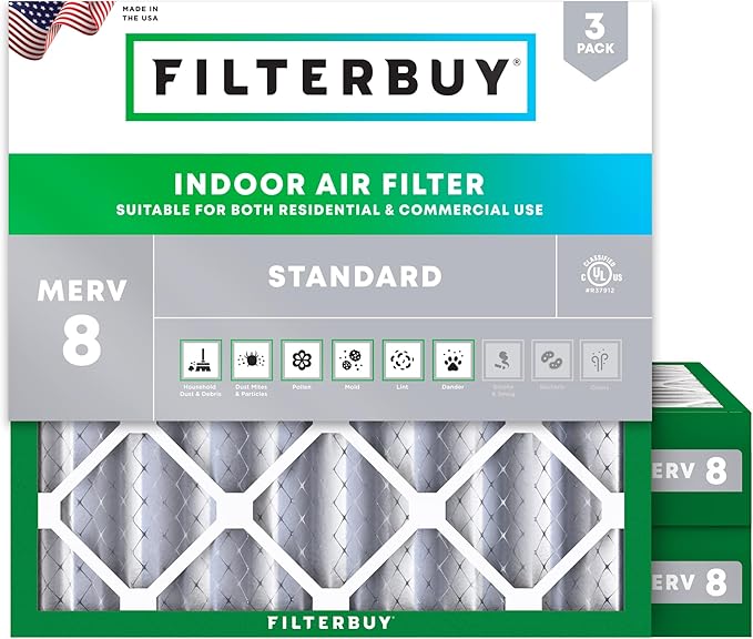 Filterbuy 24x24x4 Air Filter MERV 8 Essential Dust & Allergy Defense, by Filterbuy