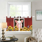 Pigs Sunflowers Kitchen Curtains 24 Inch Length, Small Window Curtains Tab Top - Image 2