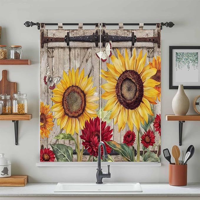 Sunflowers Living Room Curtains 84 Inch Length, Window Curtains Tab Top - Image 3