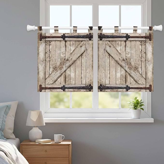 Farmhouse Wood Grain Kitchen Curtains 24 Inch Length, Small Window Curtains Tab - Image 9