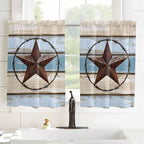 Vintage Western Star on Wood Grain Window Valance Curtains, Retro Wooden - Image 2