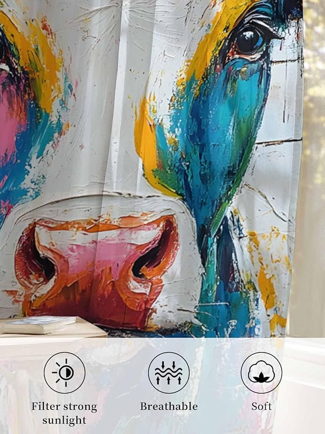Sheer Curtains 54 Inch Length, Farmhouse Oil Painting Semi Sheer Curtains Light - Image 6