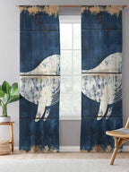 Sheer Curtains 96 Inches Long, Ocean Whale Blue Semi Sheer Curtains Light - Image 5