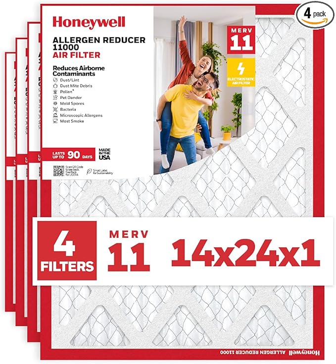 Honeywell 14x24x1 MERV 11 Allergen Reducer 11000 Electrostatic Pleated HVAC AC by HoneywellAirComfort