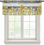 Summer Floral Sheer Valance Curtains, Watercolor Sunflower Eucalyptus Leaves by Houseown
