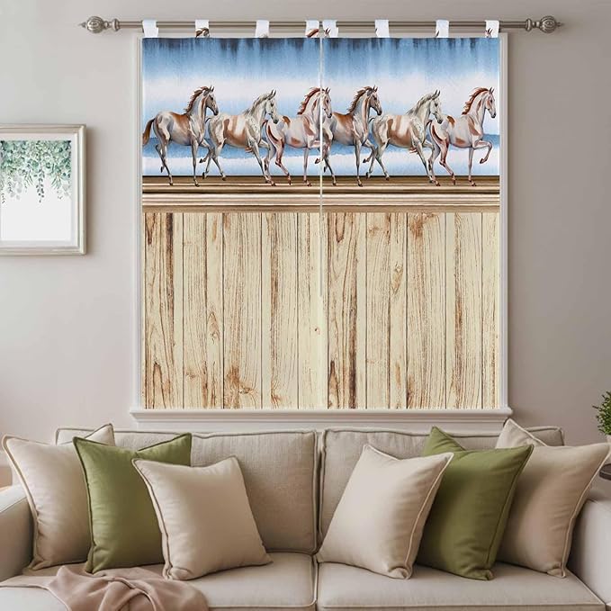 Western Horse Bathroom Curtains 63 Inch Length, Window Curtains Tab Top - Image 9