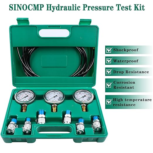 SINOCMP Hydraulic Pressure Test Kit, 3 Pressure Gauges 25Mpa/40Mpa/60Mpa 6 Test - Image 2