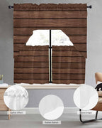 Brown Wooden Board Swag Kitchen Curtains Valance and Tier Set, Vintage Wood - Image 5