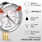 -30 inHg to 0 Vacuum Pressure Gauge, Glycerin Liquid Filled, 2.5 inch Dial - Image 2