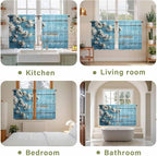 Farmhouse Wooden Grain Tier Curtains, Vintage Shabby Chic Flower Blue Light - Image 8