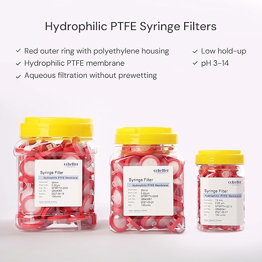 100 Pack Syringe Filter PTFE hydrophilic Lab Filters 0.22μm Pore Size 13mm - Image 3