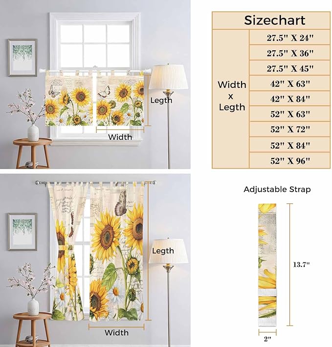 Yellow Sunflowers Living Room Curtains 96 Inch Length, Window Curtains Tab Top - Image 8