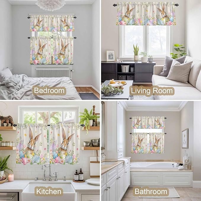 Kitchen Curtains Tiers and Valance Set of 3, Easter Light Filtering Window - Image 7