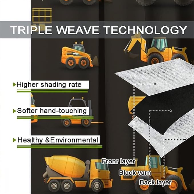 Kids Construction Window Curtains, Construction Machinery Equipment Mode of - Image 7
