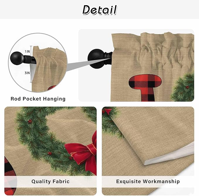 Red Green Christmas Window Curtains 72 Inch Long 2 Panel Set, Rod Pocket Long - Image 9