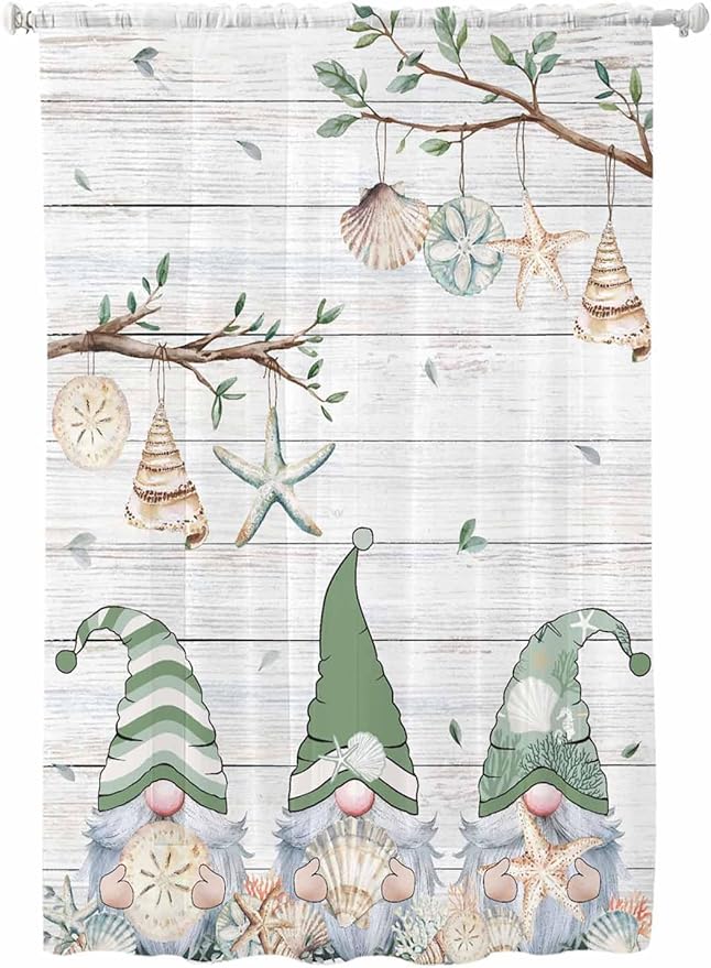 Sheer Curtains 72 Inches Long, Sage Green Gnomes Semi Sheer Curtains Light by Unknown