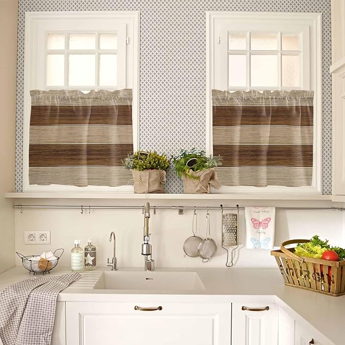 Retro Country Brown Wooden Board Window Valance Curtains, Farmhouse Gradient - Image 3
