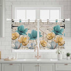 Watercolor Flowers Kitchen Curtains 24 Inch Length, Small Window Curtains Tab - Image 3