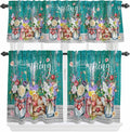 Spring Flowers Kitchen Curtain Set, Farmhouse Watercolor Teal Wood Grain Window by Unknown