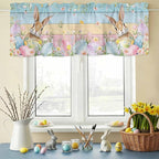 Kitchen Valances for Window, Spring Easter Eggs Rabbit Flower Light Filtering - Image 3