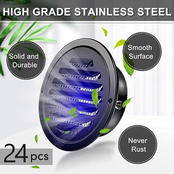 Zonon 24 Pcs Stainless Steel Soffit Vents 4 Inch Round Dryer Vent Cover - Image 3