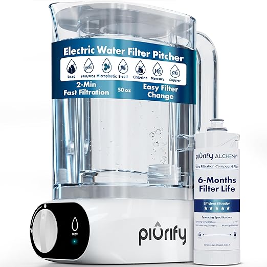 Compact 50oz Countertop Electric Water Filter Pitcher – Removes 99% of Lead by PremiumHydrogenWaterBottlesandAdvancedWaterFiltrationPitchers
