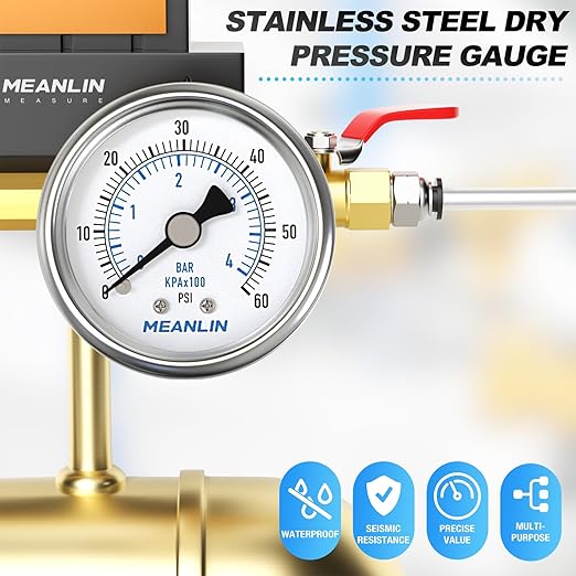 MEANLIN MEASURE 0~60Psi Dry Pressure Gauge Stainless Steel 1/4"NPT 2"FACE DIAL - Image 7