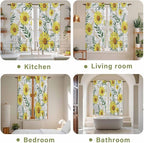 Yellow Daisy Kitchen Curtains, Farmhouse Country Flower Leaf Plant Wood Grain - Image 8
