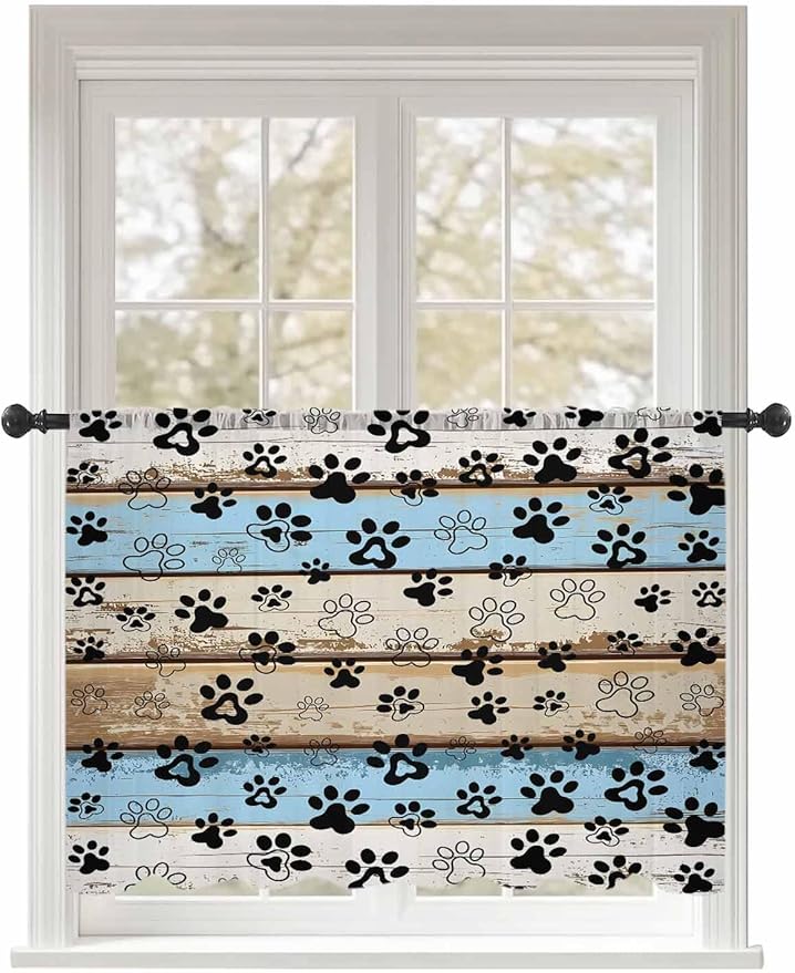 Sheer Curtains 45 Inch Length, Vintage Farmhouse Rustic Wooden Grain Privacy by Unknown