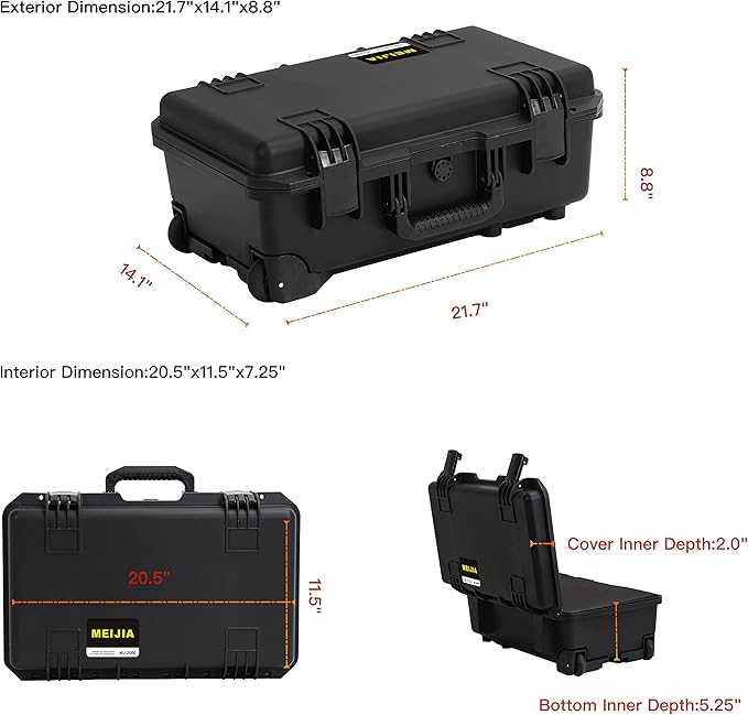 MEIJIA Premium Waterproof Hard Compact Rolling Camera Case - Image 4