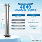 Max Water - Heavy Duty - Reverse Osmosis 4040 Membrane Housing - 4" x 40" good - Image 2