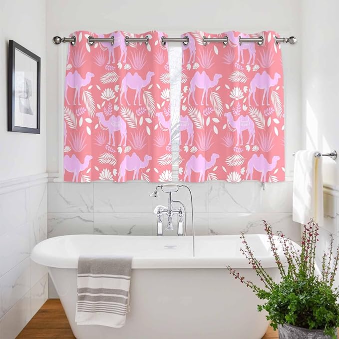 2 Panel Kitchen Cafe Curtains, Desert Camel Sunlight Filtering Nature Air - Image 3