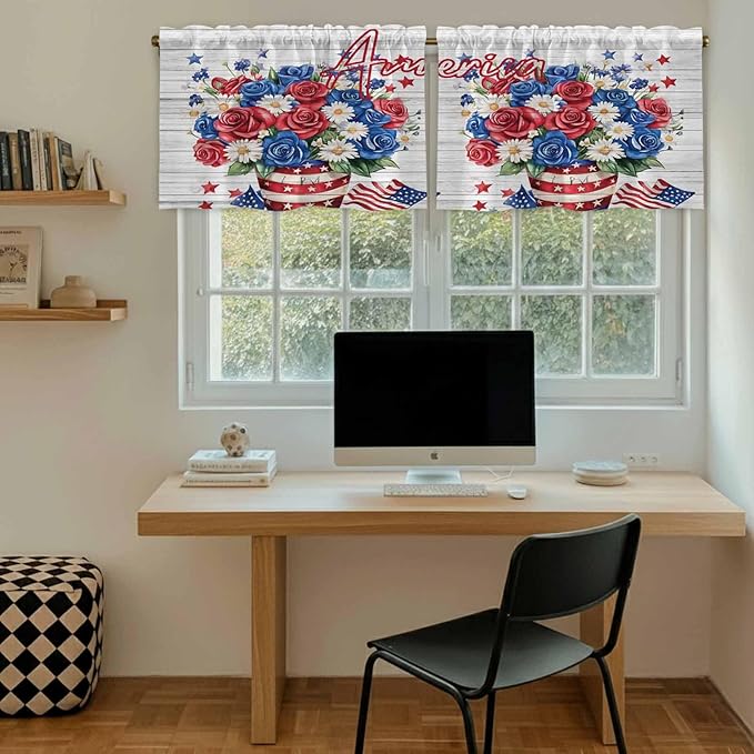 Independence Day Kitchen Tier Curtains 36 Inch Long 2 Panel Set, Rod Pocket - Image 6