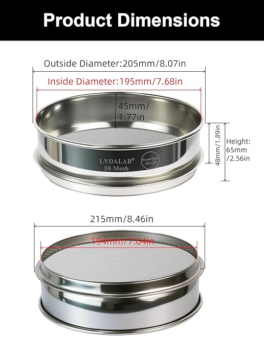 All 304 Stainless Steel 50 Mesh Test Sieve, 8Inch/20cm Diameter, Powder Sifter - Image 5