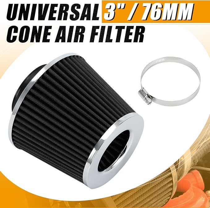 PTNHZ Universal Black 3" 76mm High Flow Cold Air Intake Cone Air Filter Power - Image 2