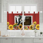 Cows Sunflowers Kitchen Curtains 36 Inch Length, Small Window Curtains Tab Top - Image 3