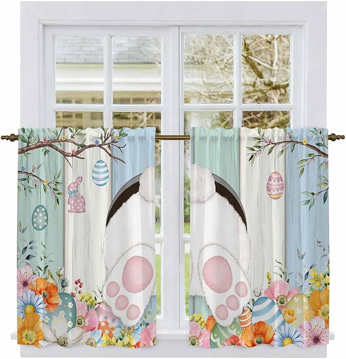 Easter Kitchen Curtains 54 Inch Long 2 Panel Set, Rod Pocket Window Curtains - Image 2
