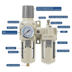 1/2" NPT Air Compressor Oil-Water Separator, Air Pressure Regulator, Compressed - Image 2