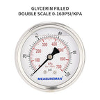 MEASUREMAN 2-1/2inch Dial Size, Glycerin Filled Pressure Gauge, 0-100psi/kpa - Image 3