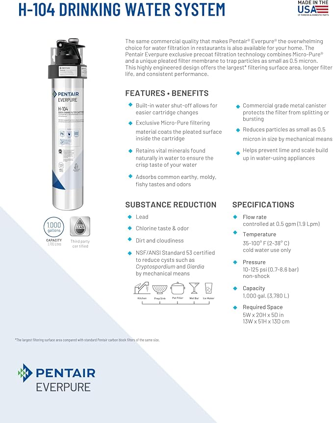 Pentair Everpure H-104 Drinking Water System, Includes Filter Head, Filter - Image 5