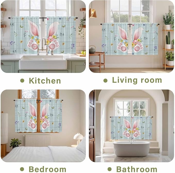 Easter Kitchen Curtains 54 Inch Long 2 Panel Set, Rod Pocket Window Curtains - Image 8