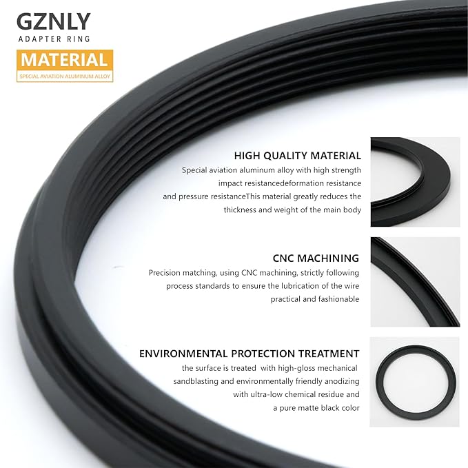 58mm to 72mm Step Up Ring Filter Adapter Black Metal Step up Adapter Rings - Image 3