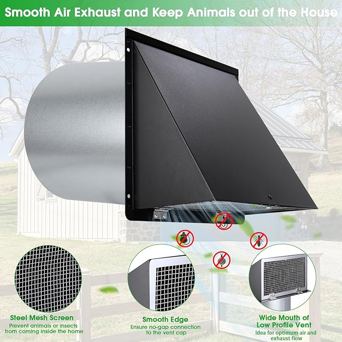 4 Inch Dryer Vent Cover Outside, Dryer Wall Vent Exhaust Vent Cover, Hooded - Image 3