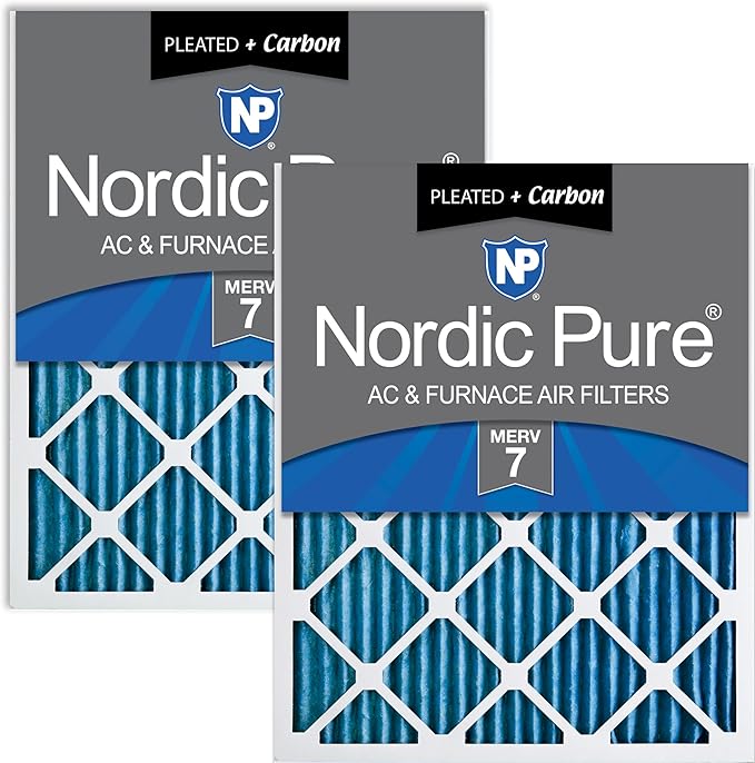 Nordic Pure 20x20x1 Pleated Air Filters MERV 7 Plus Carbon 2 Pack by NordicPure