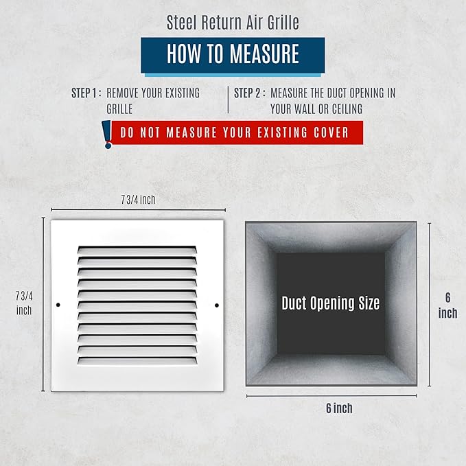 Fits 6x6 Duct Opening | Steel Return Air Grille by Handua | Vent Cover Grill - Image 3