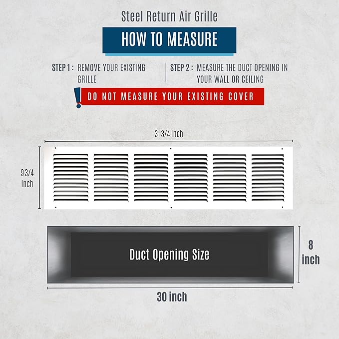 Fits 30x8 Duct Opening | Steel Return Air Grille by Handua | Vent Cover Grill - Image 2