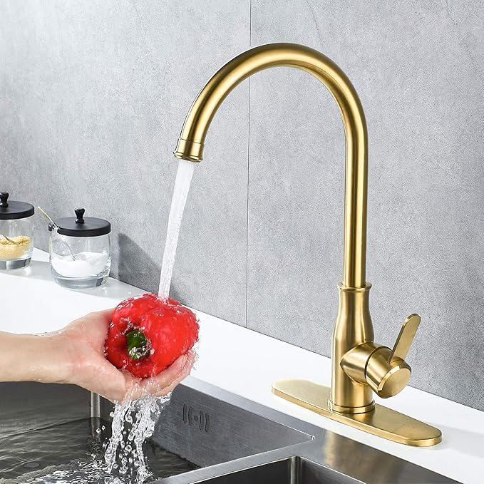 Brushed Gold Kitchen Faucet ，Modern High Arc Bar Sink Faucet ，Commercial - Image 6