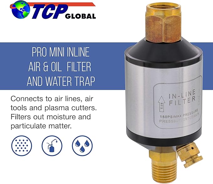 TCP Global Mini In-Line Air Filter, Oil and Water Separator - Image 2