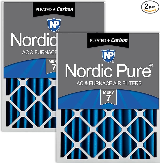 Nordic Pure 16x25x4 Pleated Air Filters MERV 7 Plus Carbon 2 Pack by NordicPure
