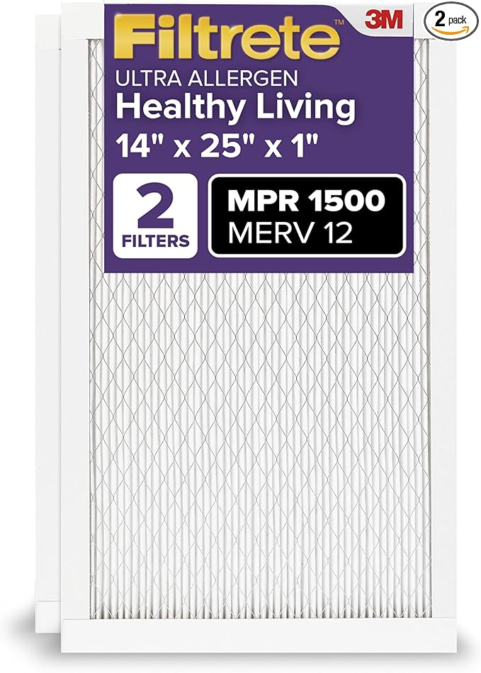 Filtrete 14x25x1 AC Furnace Air Filter, MERV 12, MPR 1500, CERTIFIED asthma & by Filtrete